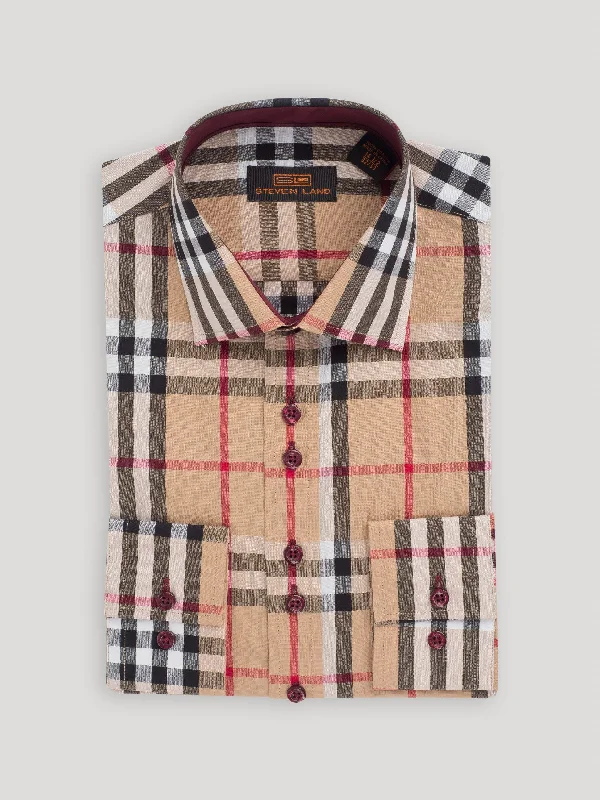 High-quality Design The Tartan III Dress Shirt | Regular Barrel Cuff & Classic Collar | Khaki