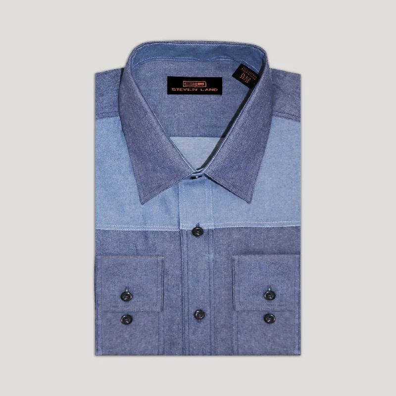 Lace Design Steven Land | Leon | Two Tone Denim Dress Shirt | DS276