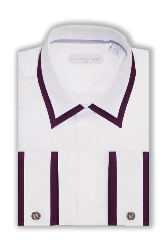 Multifunctional Style Steven Land Dress Shirt Contrasting Collar 100% Cotton French Cuff