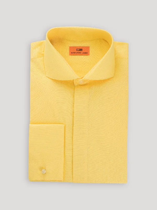 Relaxed Fit Poplin Dress Shirt Hidden Placket 100% Cotton | Cutaway collar | French Cuff | Color Butter