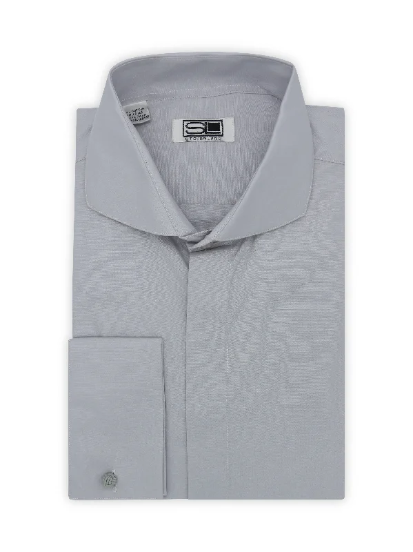 Smart Comfort Poplin Dress Shirt Hidden Placket 100% Cotton | Cutaway collar | French Cuff | Color Silver