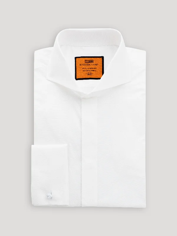 Easy Fashion Poplin Dress Shirt Hidden Placket 100% Cotton | Cutaway Collar | French Cuff | Color White