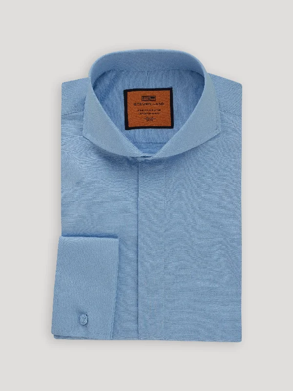 Chic Lounge Poplin Dress Shirt | Hidden Placket | 100% Cotton | Cutaway Collar | French Cuff | Light Blue Color