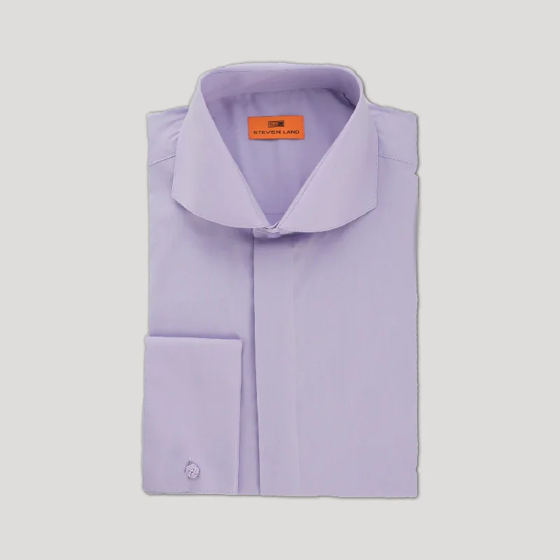 Luxe Comfort Poplin Dress Shirt Hidden Placket 100% Cotton | Cutaway collar | French Cuff | Color Lilac