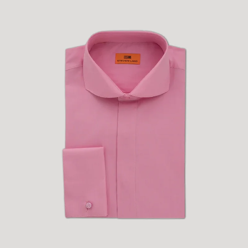 Timeless Comfort Poplin Dress Shirt Hidden Placket 100% Cotton | Cutaway collar | French Cuff | Color Pink