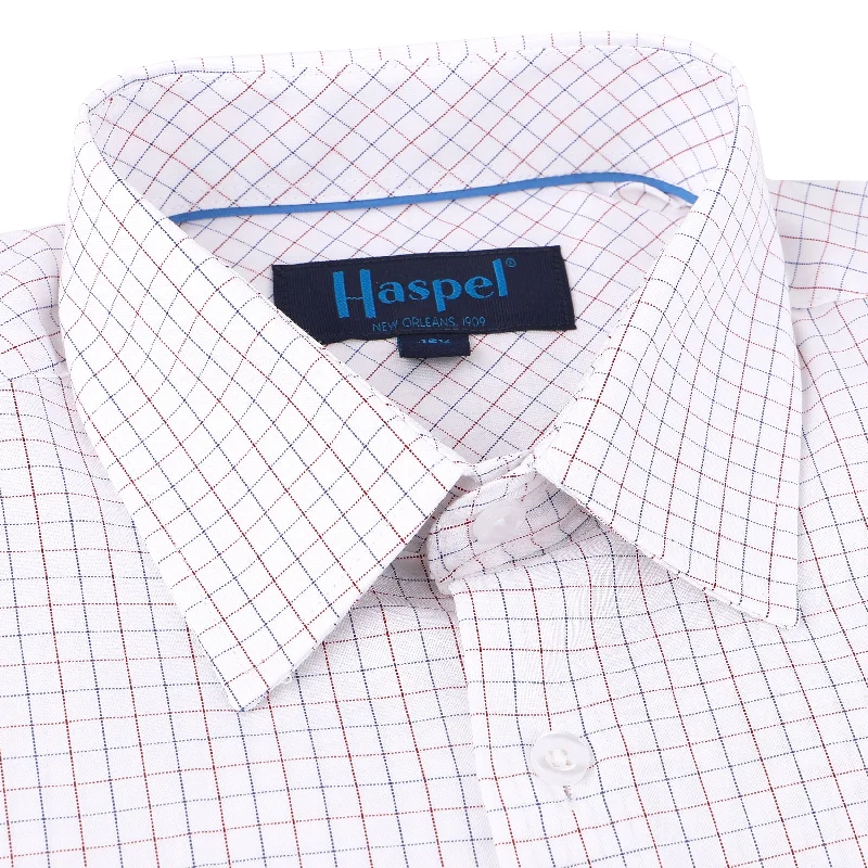 Relaxed Tops Blue and Red Mini Graph Check Tailored Fit Dress Shirt