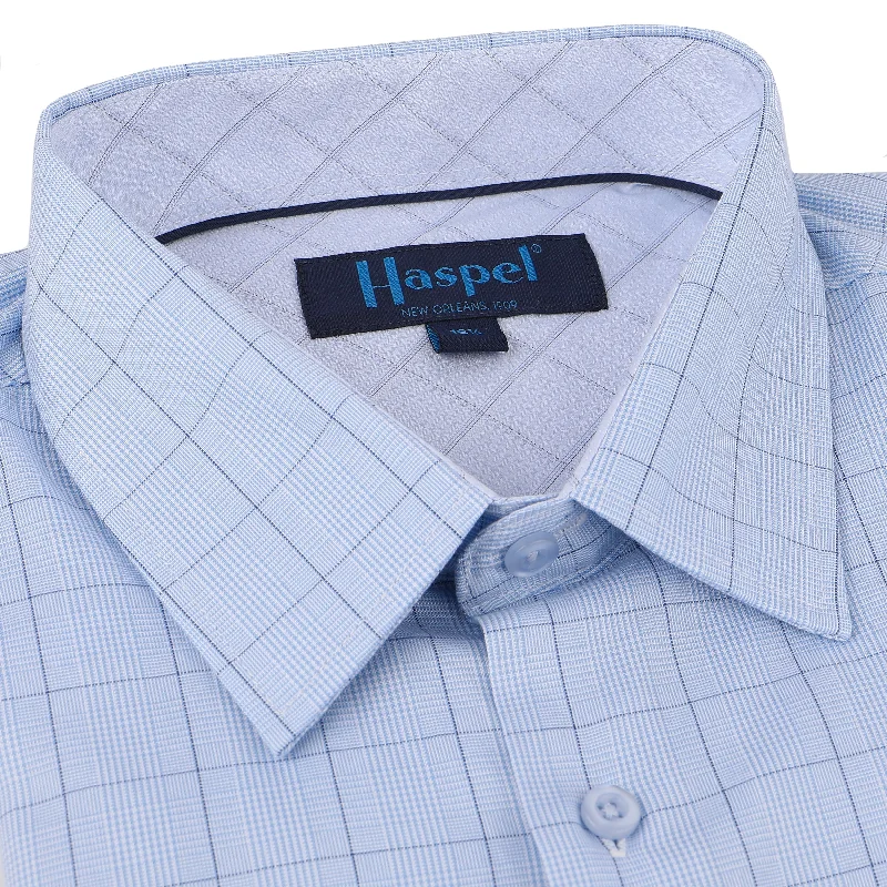 Comfortable Fashion Looks Light Blue Glen Plaid Tailored Fit Dress Shirt