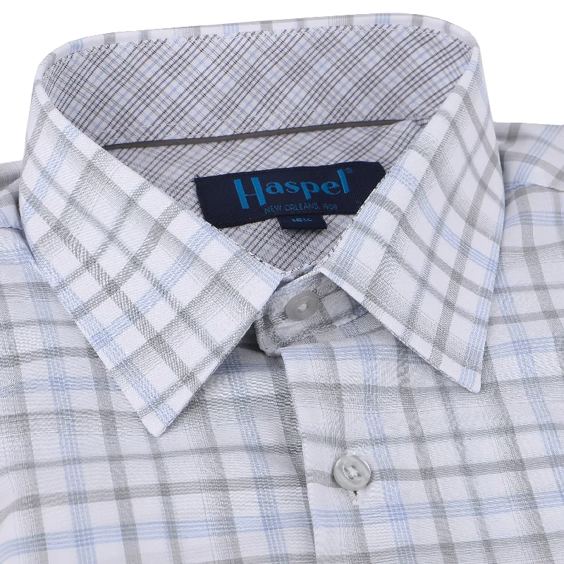 Simple Chic Light Blue & Grey Plaid Tailored Fit Dress Shirt