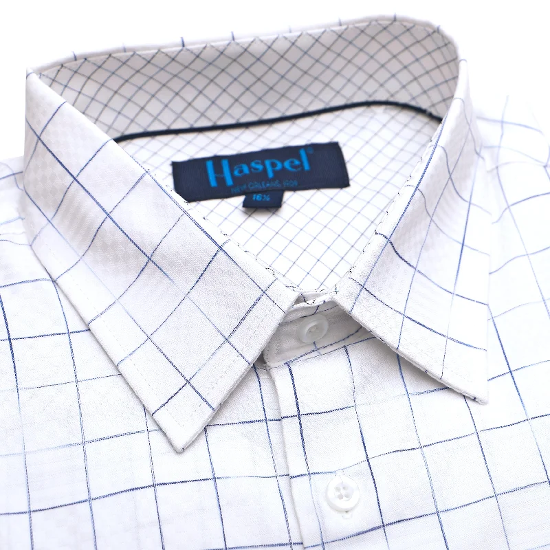 Soft Knitwear Light Blue Large Graph Check Tailored Fit Dress Shirt