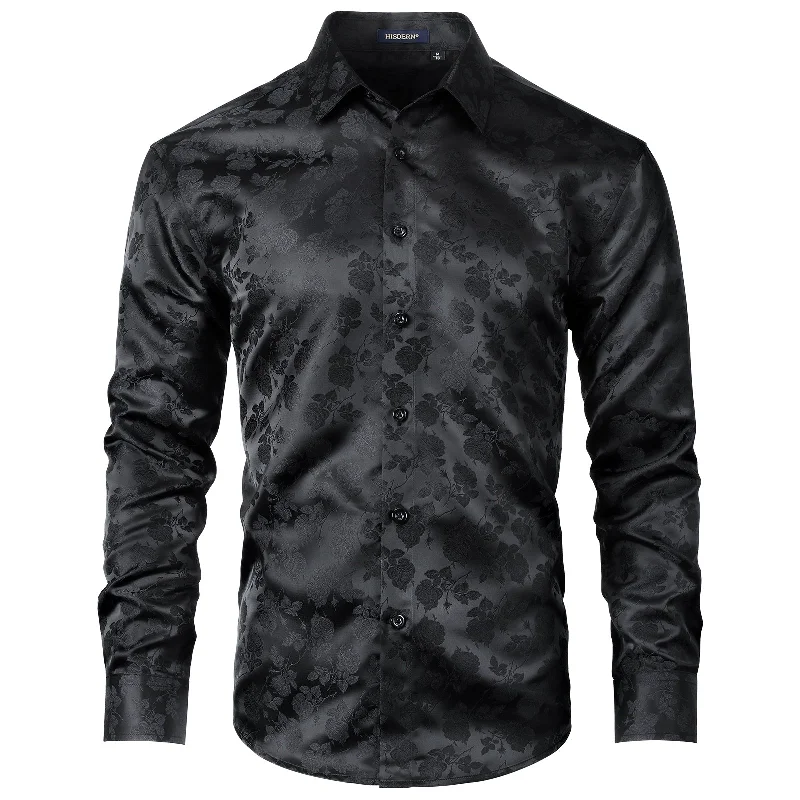 Summer Selection Men's Long Sleeve Shirt With Printing - 01-BLACK