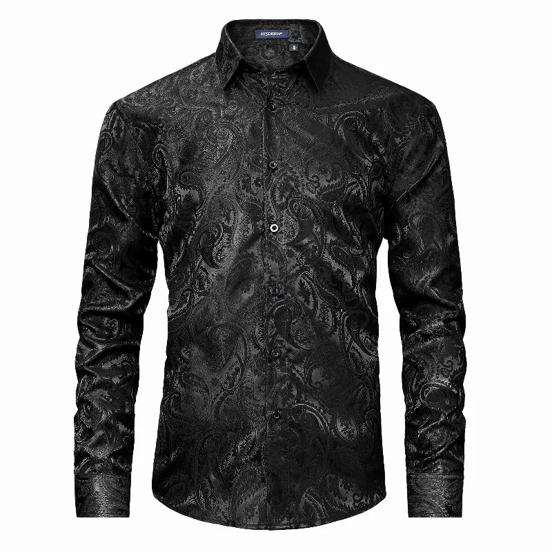 Fashionable Items Men's Long Sleeve Shirt With Printing - BLACK-2