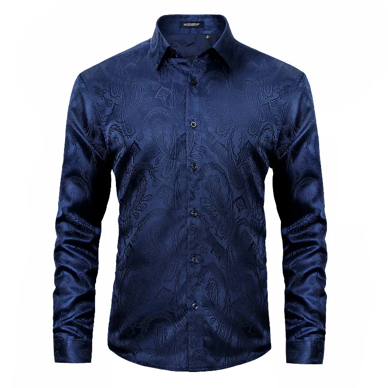 Versatile Wear Men's Long Sleeve Shirt With Printing - NAVY BLUE