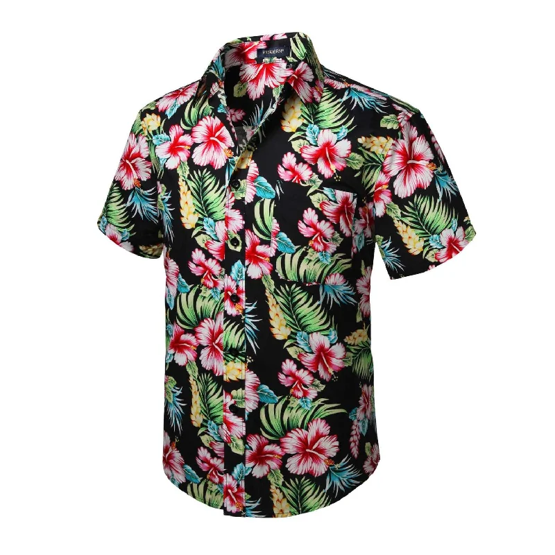 Leisure Travel Funky Hawaiian Shirts with Pocket - BLACK-1