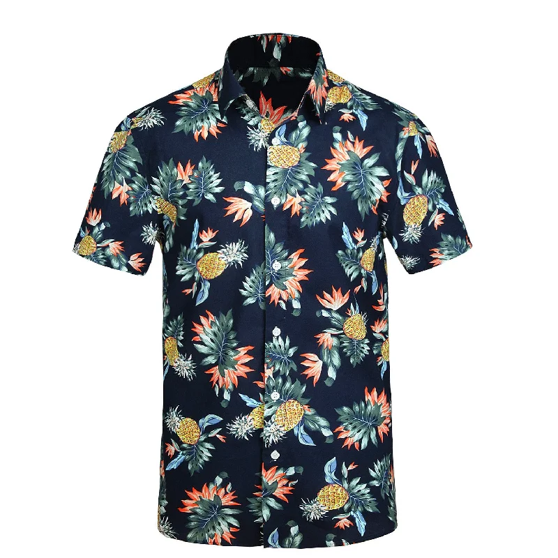 Classic Retro Funky Hawaiian Shirts with Pocket - NAVY BLUE