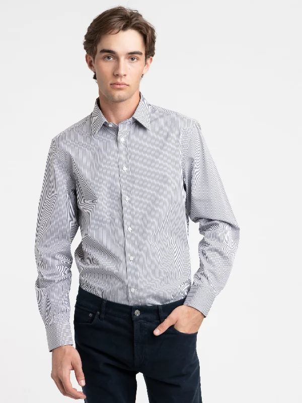 Grey/White Bengal-Stripe Poplin Shirt