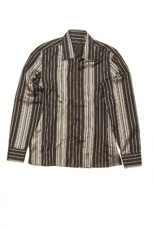 Warm And Comfortable Gucci - Black and Silver Striped Button Down - 16 1/2
