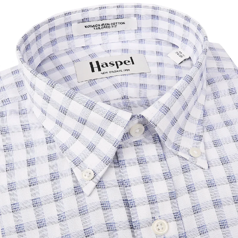 Soft Wearables Henry White Ground Box Plaid Button Down Trim Fit Dress Shirt