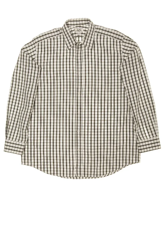 Fresh And Simple Hermes - White and Gray Checkered Long Sleeve Button Down - IT 43
