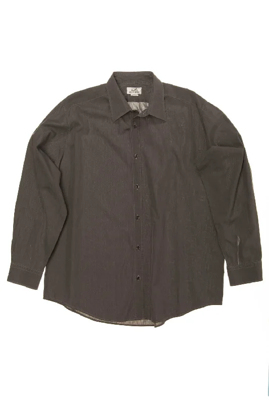 French Retro Hermes - Dark Grey Men's Dress Shirt - IT 42