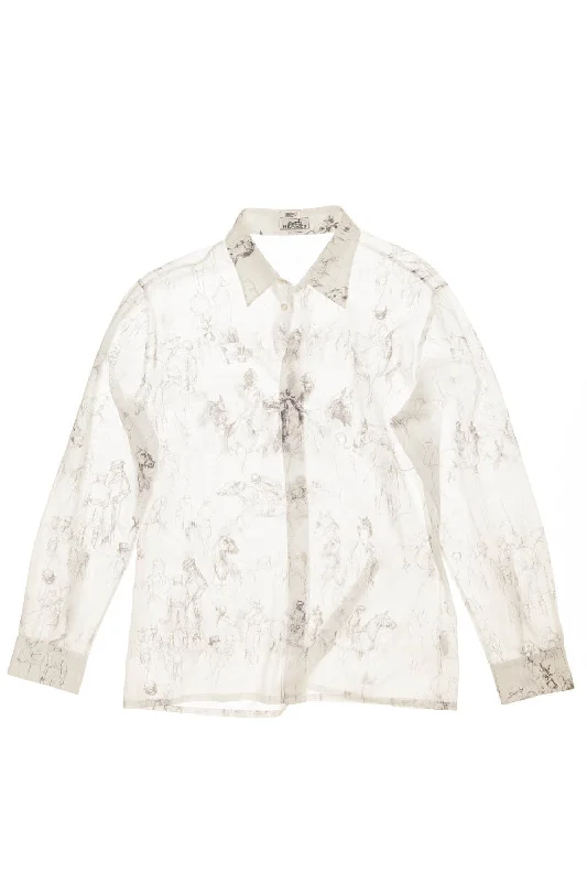 Fresh And Natural Hermes - Men's White Button Up Shirt with Horse Drawings - IT 42