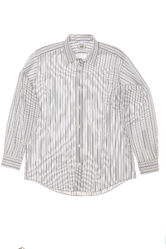Free And Casual Hermes - Long Sleeve Dress Shirt with Grey & Blue Stripes - IT 43
