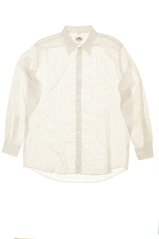 Minimalism Hermes - White Collared Checkered Men's Button Up Dress Shirt - IT 44