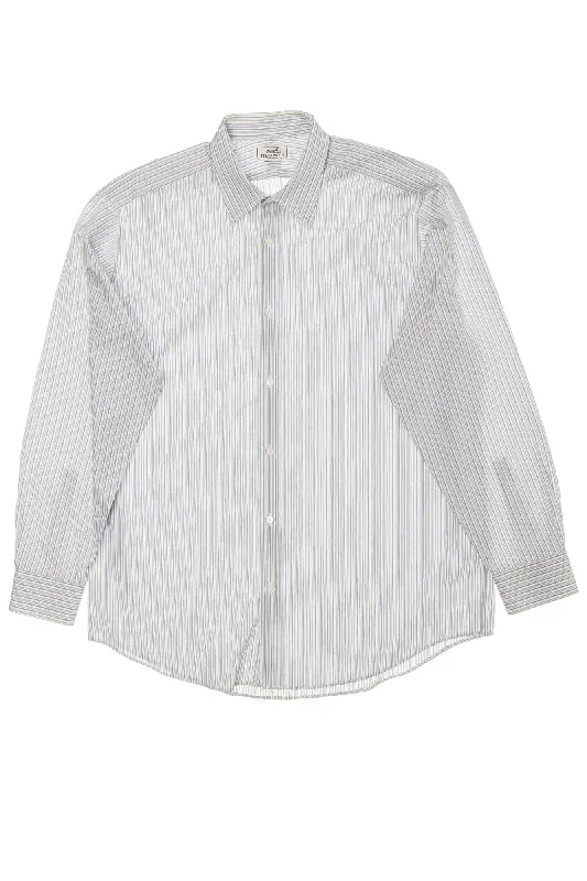 Light And Breathable Hermes - White Dress Shirt with Blue Stripes - IT 43
