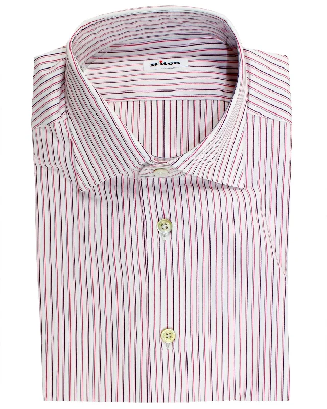 British Fashion Kiton Dress Shirt White Pink Blue Stripes 41 - 16