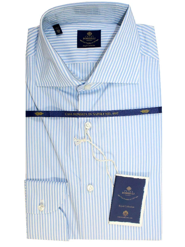 Luigi Borrelli Dress Shirt ROYAL COLLECTION White Blue Stripes 40 - 15 3/4