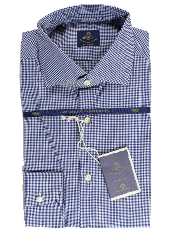 Elegant Series Luigi Borrelli Dress Shirt White Navy Mini Check 40 - 15 3/4 Royal Collection SALE Elegant Series Luigi Borrelli Dress Shirt White Navy Mini Check 40 - 15 3/4 Royal Collection SALE