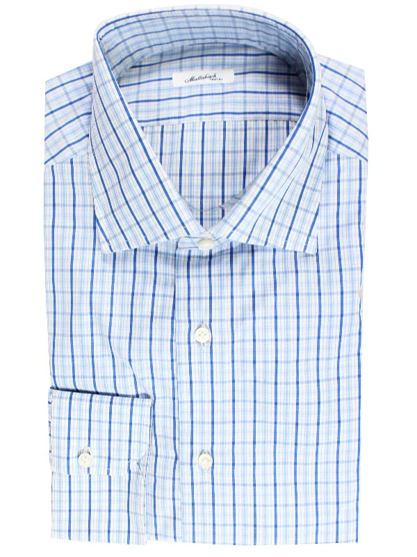 Mattabisch Dress Shirt White Blue Navy Check 44 - 17 1/2 SALE