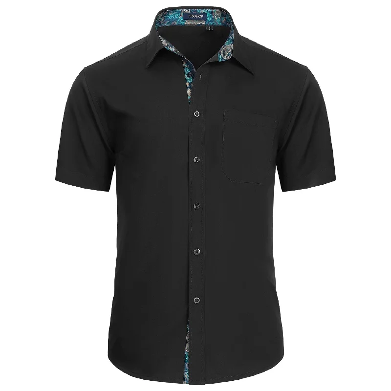 Lazy Home Men's Short Sleeve Shirt with Pocket - A1-BLACK
