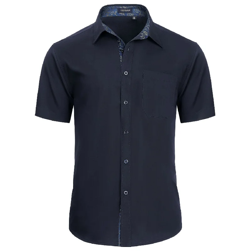 High Street Style Men's Short Sleeve Shirt with Pocket - A1-NAVY BLUE