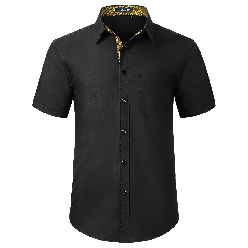 Classic And Versatile Men's Short Sleeve Shirt with Pocket - B1-BLACK Y