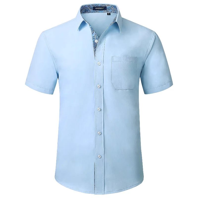 Personalized Clothing Men's Short Sleeve Shirt with Pocket - B1-BLUE