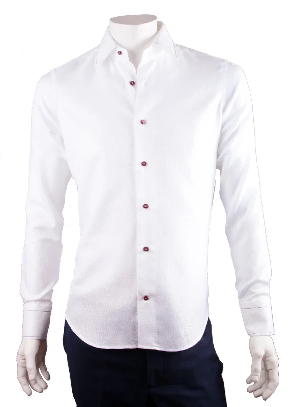 Comfortable And Simple White Pique Print Dress Shirt
