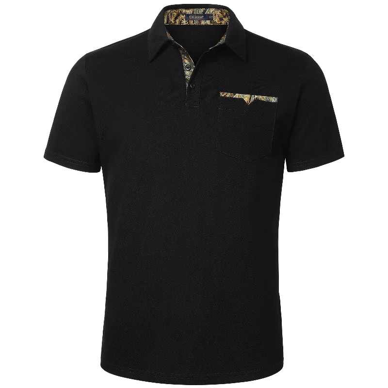 Elegant Design Men's Polo Shirt with Pocket - A4-BLACK2