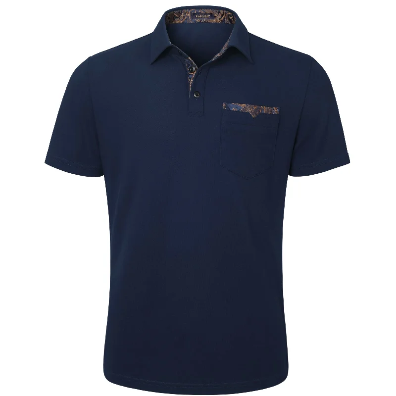 Elegant Design Men's Polo Shirt with Pocket - D-NAVY BLUE-PAISLEY