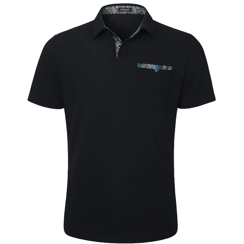 Comfortable Series Men's Polo Shirt with Pocket - F-BLACK-PAISLEY