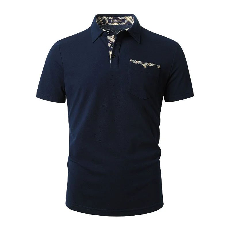 Refreshing Design Men's Polo Shirt with Pocket - I-BLUE-CHECKED1