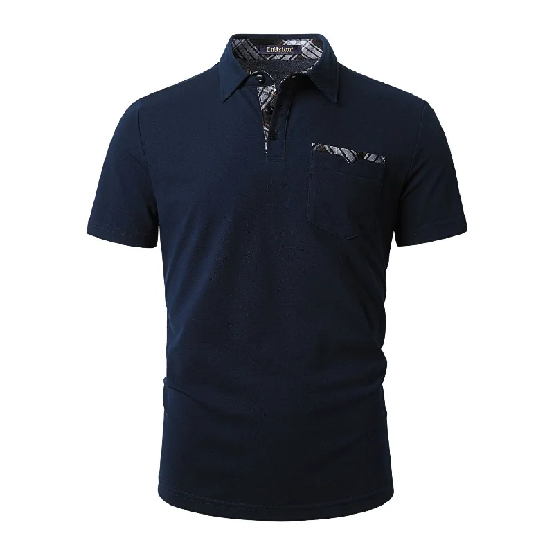 Elegant Wear Men's Polo Shirt with Pocket - J-BLUE-CHECKED2