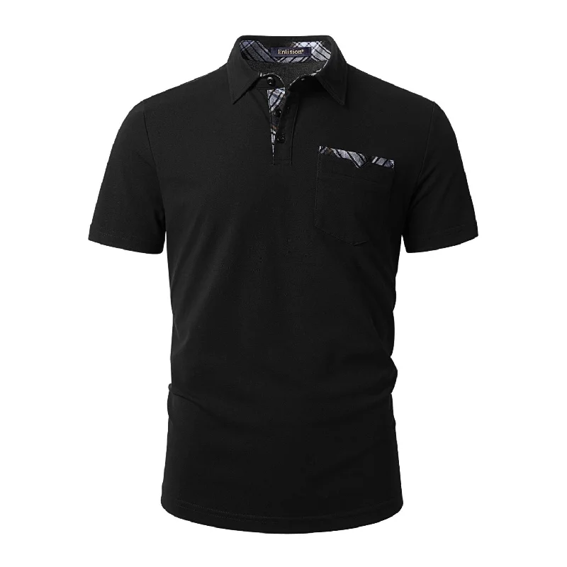 Sports And Leisure Men's Polo Shirt with Pocket - K-BLACK-CHECKED1