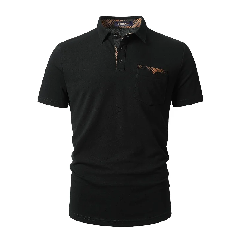Fresh And Fashionable Men's Polo Shirt with Pocket - K-BLACK-CHECKED1