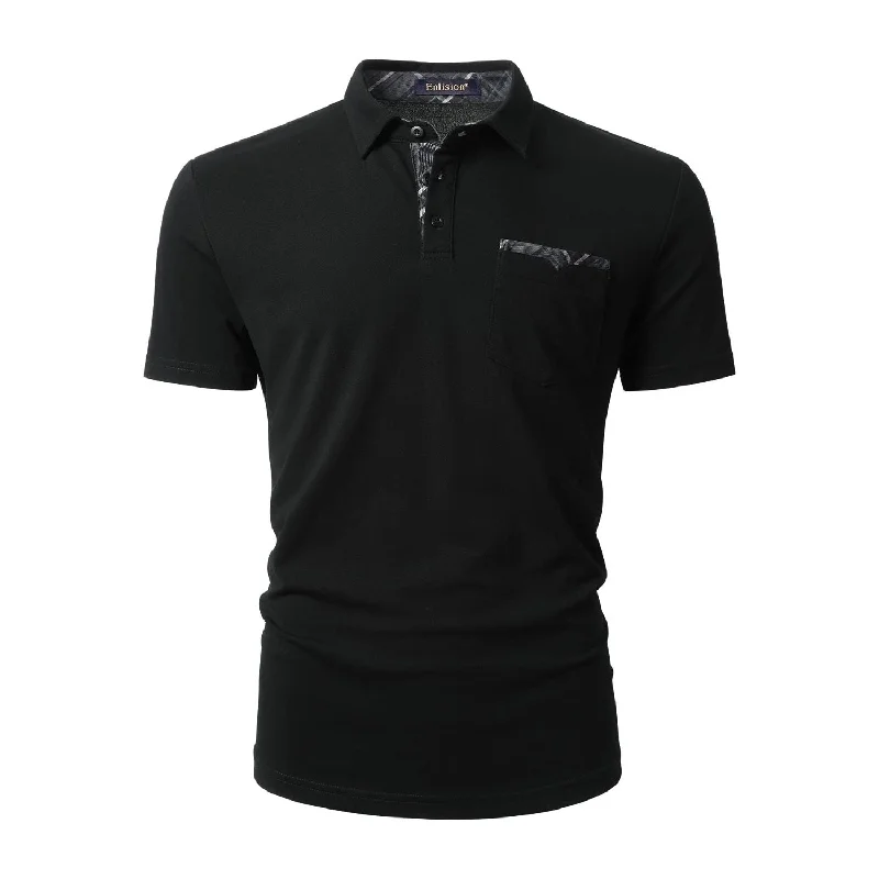 Fashionable Inner Wear Men's Polo Shirt with Pocket - M-BLACK-CHECKED3