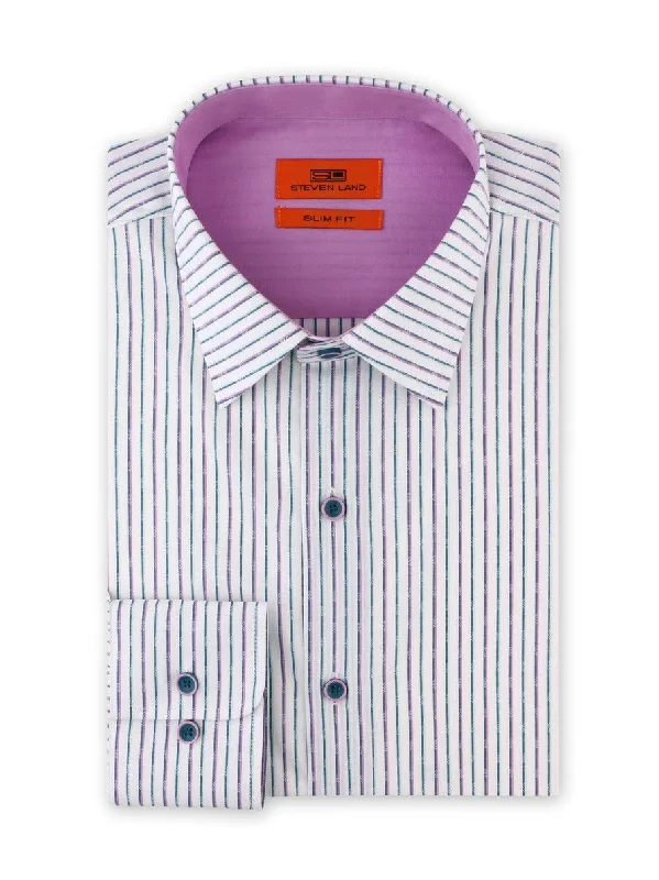 Unique Design Contrast Stripe Dress Shirt for Men | Sea Foam