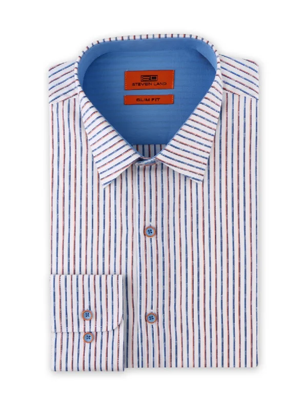 Thin Design Stripes Contrast Stripe Dress Shirt for Men | Blue