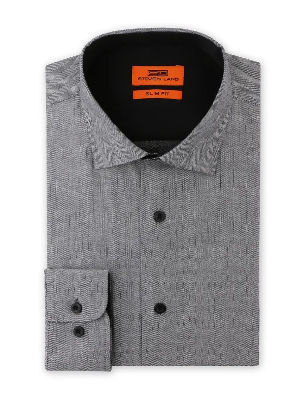 Wearable At Home Or Out Herringbone Dress Shirt | Black | Slim Fit