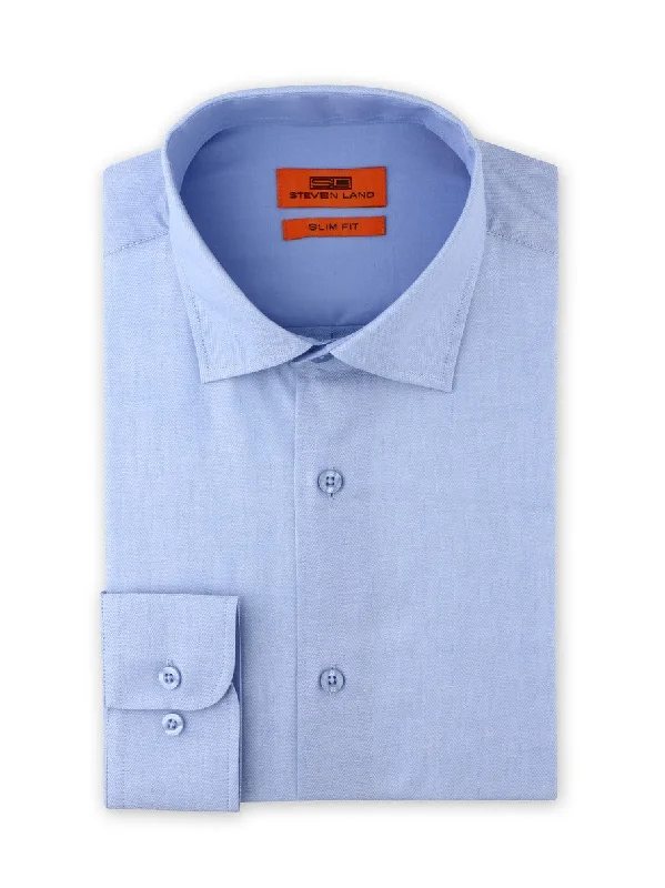 Simple Solid Color Herringbone Dress Shirt | Blue | Slim Fit