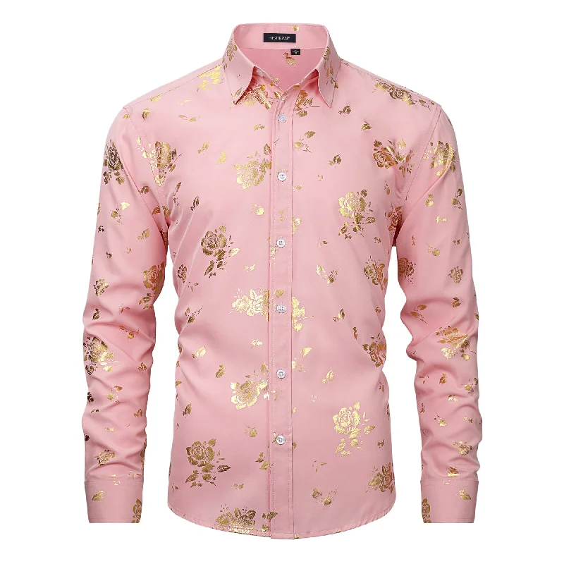 Easy Chic Shiny Rose Gold Party Shirt - 05-PINK