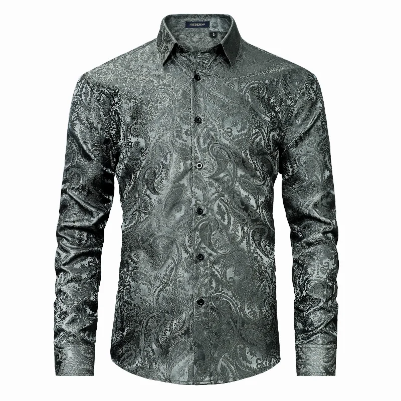 Cozy Look Men's Long Sleeve Shiny Shirt With Printing - GRAY